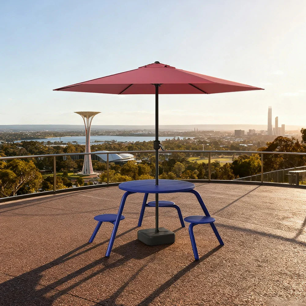 SOLARA 3/4-Seater Carbon Steel Table Chair & Umbrella Set Ergonomic One-Piece Design High-Temp Coated Finish Stable Load-Bearing Structure - Blue