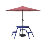 SOLARA 3/4-Seater Carbon Steel Table Chair & Umbrella Set Ergonomic One-Piece Design High-Temp Coated Finish Stable Load-Bearing Structure - Blue