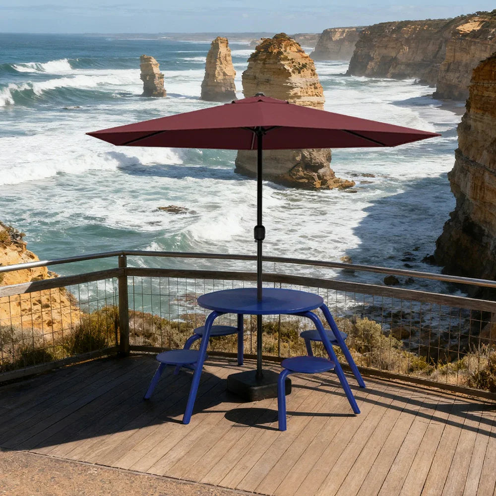 SOLARA 3/4-Seater Carbon Steel Table Chair & Umbrella Set Ergonomic One-Piece Design High-Temp Coated Finish Stable Load-Bearing Structure - Blue