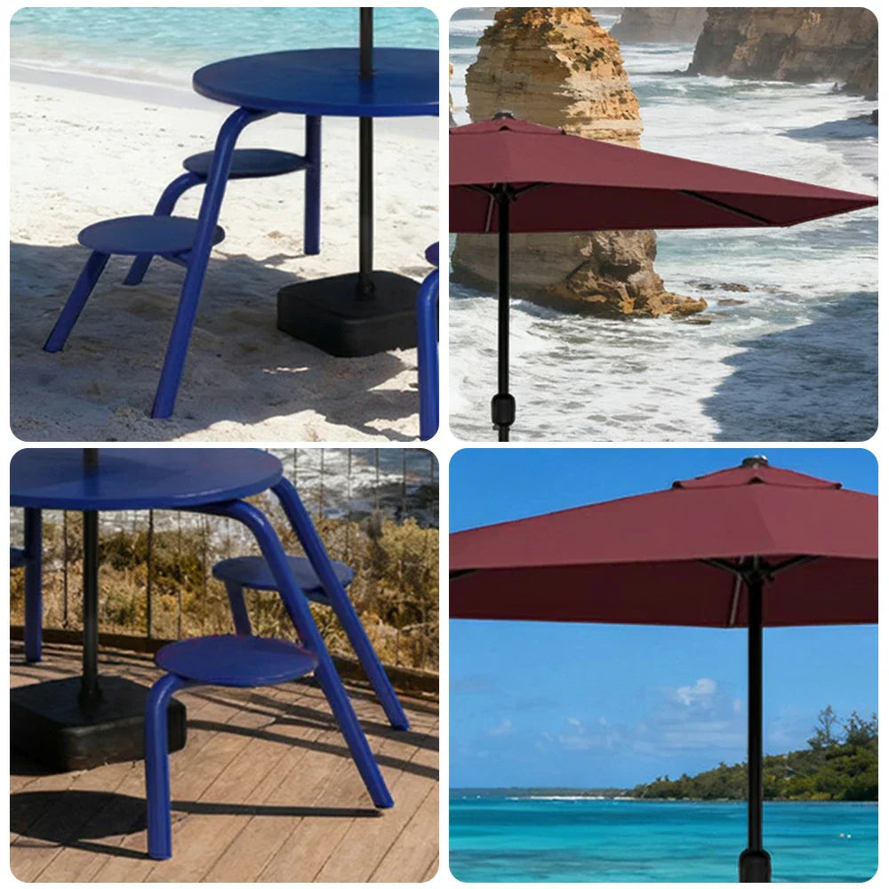 SOLARA 3/4-Seater Carbon Steel Table Chair & Umbrella Set Ergonomic One-Piece Design High-Temp Coated Finish Stable Load-Bearing Structure - Blue