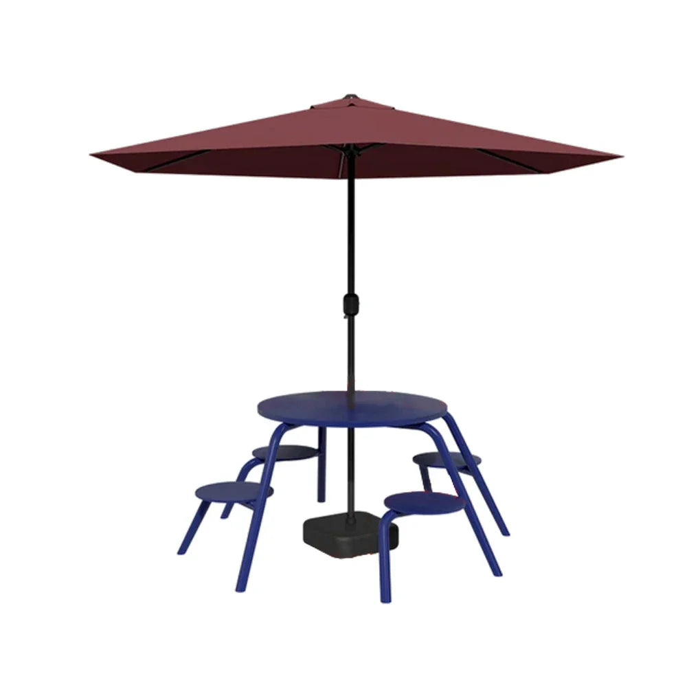 SOLARA 3/4-Seater Carbon Steel Table Chair & Umbrella Set Ergonomic One-Piece Design High-Temp Coated Finish Stable Load-Bearing Structure - Blue