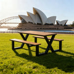 120/160/200cm SOLARA Outdoor Table & Chair Set Waterproof Sun-Resistant Plastic-Wood Surface Carbon Steel Frame Stable Anti-Corrosion Design - Black