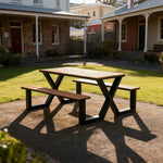 120/160/200cm SOLARA Outdoor Table & Chair Set Waterproof Sun-Resistant Plastic-Wood Surface Carbon Steel Frame Stable Anti-Corrosion Design - Black