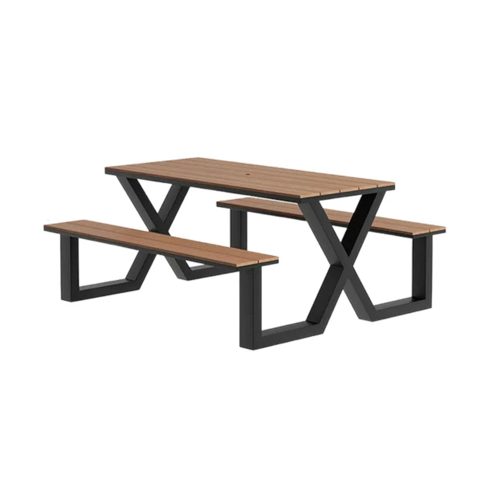 120/160/200cm SOLARA Outdoor Table & Chair Set Waterproof Sun-Resistant Plastic-Wood Surface Carbon Steel Frame Stable Anti-Corrosion Design - Black