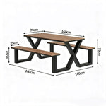 120/160/200cm SOLARA Outdoor Table & Chair Set Waterproof Sun-Resistant Plastic-Wood Surface Carbon Steel Frame Stable Anti-Corrosion Design - Black