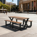 120/160/200cm SOLARA Outdoor Table & Chair Set Waterproof Sun-Resistant Plastic-Wood Surface Carbon Steel Frame Stable Anti-Corrosion Design - Black