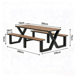 120/160/200cm SOLARA Outdoor Table & Chair Set Waterproof Sun-Resistant Plastic-Wood Surface Carbon Steel Frame Stable Anti-Corrosion Design - Black