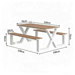 SOLARA 120/160/200cm Outdoor Table & Chair Set Waterproof Sun-Resistant Plastic-Wood Surface Carbon Steel Frame Stable Anti-Corrosion Design - White