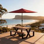 SOLARA 120/160/200cm Outdoor Table, Chair & Umbrella Set Waterproof Sun-Resistant Plastic-Wood Surface Carbon Steel Frame Stable Anti-Corrosion Design - Black