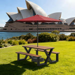 SOLARA 120/160/200cm Outdoor Table, Chair & Umbrella Set Waterproof Sun-Resistant Plastic-Wood Surface Carbon Steel Frame Stable Anti-Corrosion Design - Black