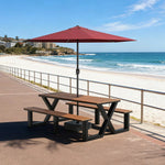 SOLARA 120/160/200cm Outdoor Table, Chair & Umbrella Set Waterproof Sun-Resistant Plastic-Wood Surface Carbon Steel Frame Stable Anti-Corrosion Design - Black