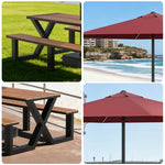 SOLARA 120/160/200cm Outdoor Table, Chair & Umbrella Set Waterproof Sun-Resistant Plastic-Wood Surface Carbon Steel Frame Stable Anti-Corrosion Design - Black