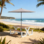 SOLARA 120/160/200cm Outdoor Table Chair & Umbrella Set Waterproof Sun-Resistant Plastic-Wood Surface Carbon Steel Frame Stable Anti-Corrosion Design - White