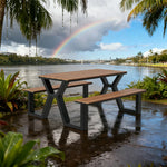 SOLARA 120/160/200cm Eco-Friendly Outdoor Table & Chair Set Waterproof Sunproof Plastic-Wood Surface Durable Anti-Oxidation Steel Frame - Black