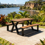 SOLARA 120/160/200cm Eco-Friendly Outdoor Table & Chair Set Waterproof Sunproof Plastic-Wood Surface Durable Anti-Oxidation Steel Frame - Black