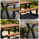 SOLARA 120/160/200cm Eco-Friendly Outdoor Table & Chair Set Waterproof Sunproof Plastic-Wood Surface Durable Anti-Oxidation Steel Frame - Black