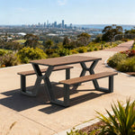 SOLARA 120/160/200cm Eco-Friendly Outdoor Table & Chair Set Waterproof Sunproof Plastic-Wood Surface Durable Anti-Oxidation Steel Frame - Black