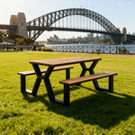 SOLARA 120/160/200cm Eco-Friendly Outdoor Table & Chair Set Waterproof Sunproof Plastic-Wood Surface Durable Anti-Oxidation Steel Frame - Black