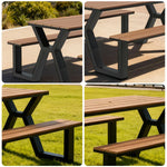 SOLARA 120/160/200cm Eco-Friendly Outdoor Table & Chair Set Waterproof Sunproof Plastic-Wood Surface Durable Anti-Oxidation Steel Frame - Black