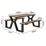 SOLARA 120/160/200cm Eco-Friendly Outdoor Table & Chair Set Waterproof Sunproof Plastic-Wood Surface Durable Anti-Oxidation Steel Frame - Black