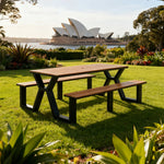 SOLARA 120/160/200cm Eco-Friendly Outdoor Table & Chair Set Waterproof Sunproof Plastic-Wood Surface Durable Anti-Oxidation Steel Frame - Black