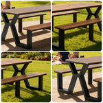 SOLARA 120/160/200cm Eco-Friendly Outdoor Table & Chair Set Waterproof Sunproof Plastic-Wood Surface Durable Anti-Oxidation Steel Frame - Black