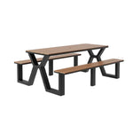 SOLARA 120/160/200cm Eco-Friendly Outdoor Table & Chair Set Waterproof Sunproof Plastic-Wood Surface Durable Anti-Oxidation Steel Frame - Black