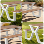 SOLARA 120/160/200cm Eco-Friendly Outdoor Table & Chair Set Waterproof Sunproof Plastic-Wood Surface Durable Anti-Oxidation Steel Frame - White