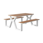 SOLARA 120/160/200cm Eco-Friendly Outdoor Table & Chair Set Waterproof Sunproof Plastic-Wood Surface Durable Anti-Oxidation Steel Frame - White