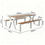 SOLARA 120/160/200cm Eco-Friendly Outdoor Table & Chair Set Waterproof Sunproof Plastic-Wood Surface Durable Anti-Oxidation Steel Frame - White