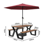 SOLARA 120/160/200cm Eco-Friendly Outdoor Table Chair & Umbrella Set Waterproof Sunproof Plastic-Wood Surface Durable Anti-Oxidation Steel Frame - Black