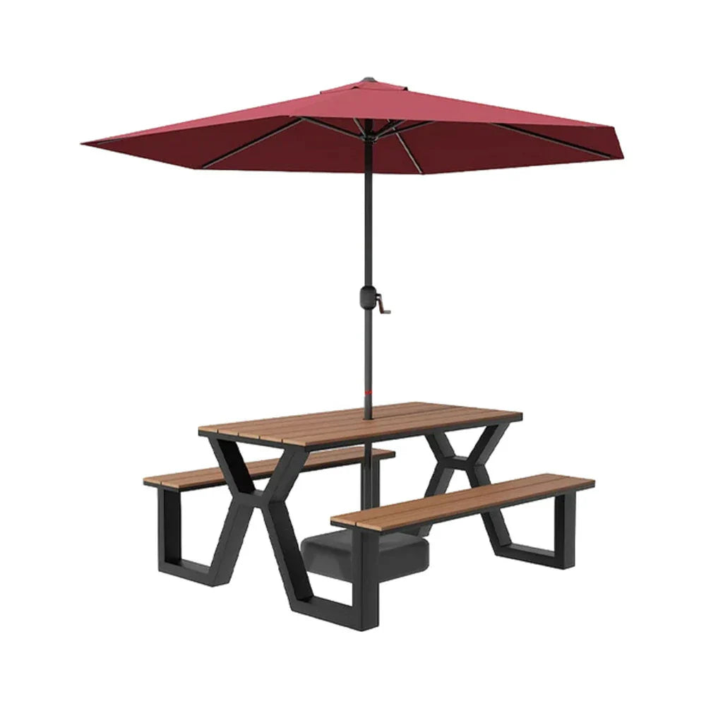 SOLARA 120/160/200cm Eco-Friendly Outdoor Table Chair & Umbrella Set Waterproof Sunproof Plastic-Wood Surface Durable Anti-Oxidation Steel Frame - Black