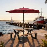 SOLARA 120/160/200cm Eco-Friendly Outdoor Table Chair & Umbrella Set Waterproof Sunproof Plastic-Wood Surface Durable Anti-Oxidation Steel Frame - Black