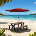 SOLARA 120/160/200cm Eco-Friendly Outdoor Table Chair & Umbrella Set Waterproof Sunproof Plastic-Wood Surface Durable Anti-Oxidation Steel Frame - Black