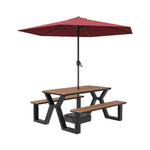 SOLARA 120/160/200cm Eco-Friendly Outdoor Table Chair & Umbrella Set Waterproof Sunproof Plastic-Wood Surface Durable Anti-Oxidation Steel Frame - Black