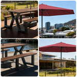 SOLARA 120/160/200cm Eco-Friendly Outdoor Table Chair & Umbrella Set Waterproof Sunproof Plastic-Wood Surface Durable Anti-Oxidation Steel Frame - Black