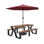 SOLARA 120/160/200cm Eco-Friendly Outdoor Table Chair & Umbrella Set Waterproof Sunproof Plastic-Wood Surface Durable Anti-Oxidation Steel Frame - Black