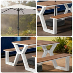 SOLARA 120/160/200cm Eco-Friendly Outdoor Table Chair & Umbrella Set Waterproof Sunproof Plastic-Wood Surface Durable Anti-Oxidation Steel Frame - White