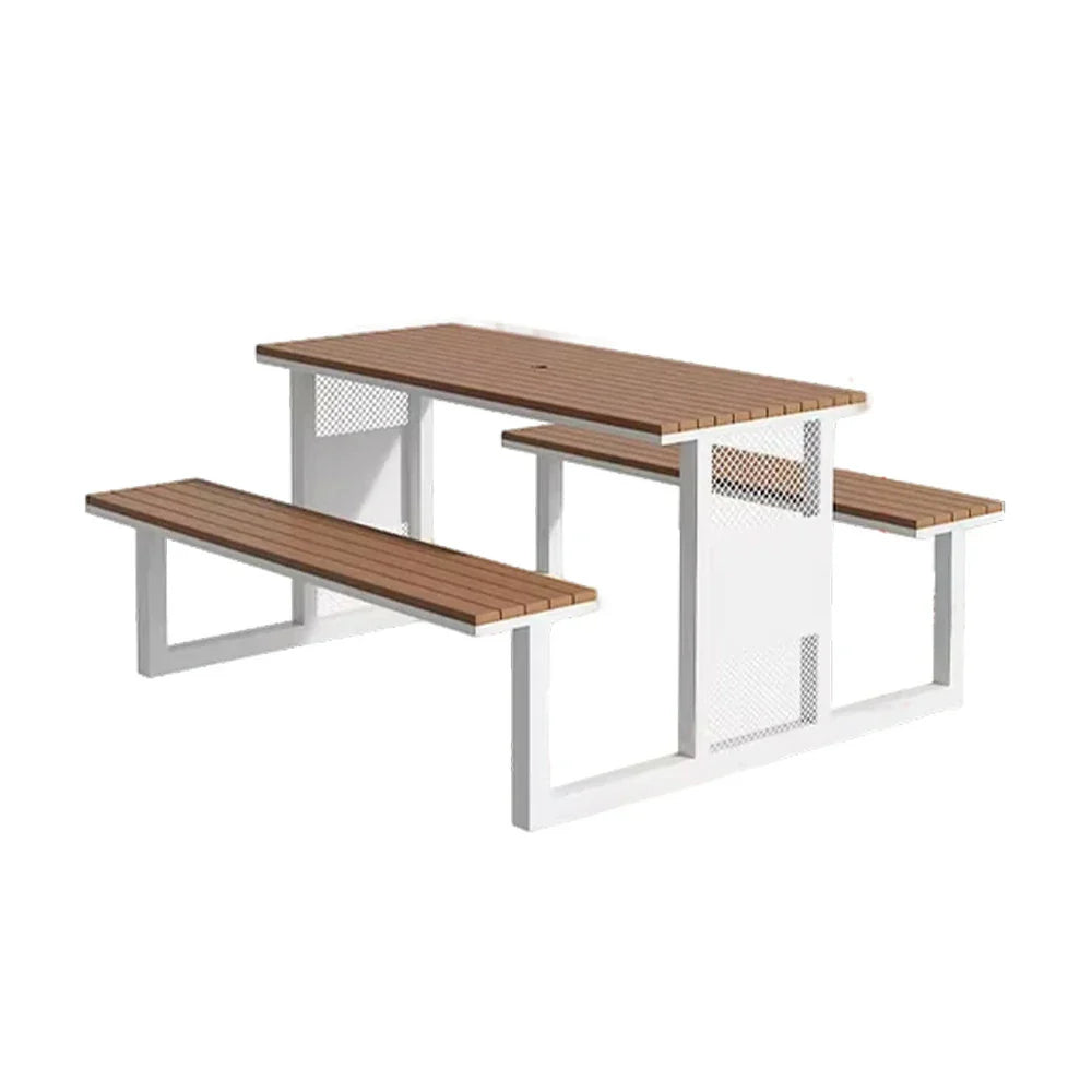 SOLARA Outdoor Set Chair & Table 120/160/200cm High-Temp Coated Steel Frame Strong Load-Bearing Waterproof Plastic-Wood Smooth Finish - White