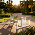 SOLARA Outdoor Set Chair & Table 120/160/200cm High-Temp Coated Steel Frame Strong Load-Bearing Waterproof Plastic-Wood Smooth Finish - White