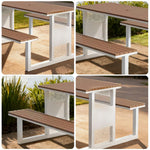 SOLARA Outdoor Set Chair & Table 120/160/200cm High-Temp Coated Steel Frame Strong Load-Bearing Waterproof Plastic-Wood Smooth Finish - White