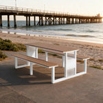 SOLARA Outdoor Set Chair & Table 120/160/200cm High-Temp Coated Steel Frame Strong Load-Bearing Waterproof Plastic-Wood Smooth Finish - White