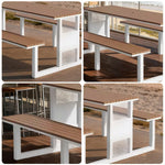 SOLARA Outdoor Set Chair & Table 120/160/200cm High-Temp Coated Steel Frame Strong Load-Bearing Waterproof Plastic-Wood Smooth Finish - White