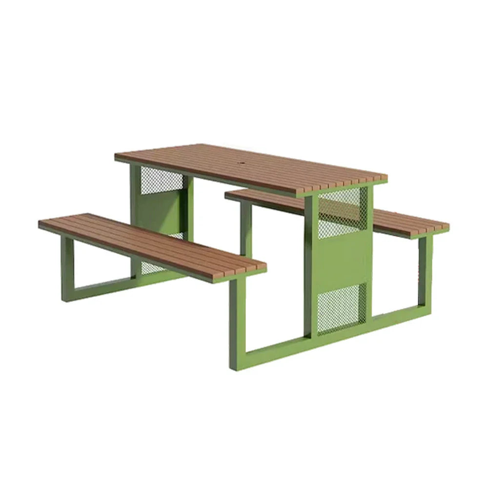 SOLARA Outdoor Set Chair & Table 120/160/200cm High-Temp Coated Steel Frame Strong Load-Bearing Waterproof Plastic-Wood Smooth Finish - Green