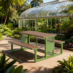 SOLARA Outdoor Set Chair & Table 120/160/200cm High-Temp Coated Steel Frame Strong Load-Bearing Waterproof Plastic-Wood Smooth Finish - Green