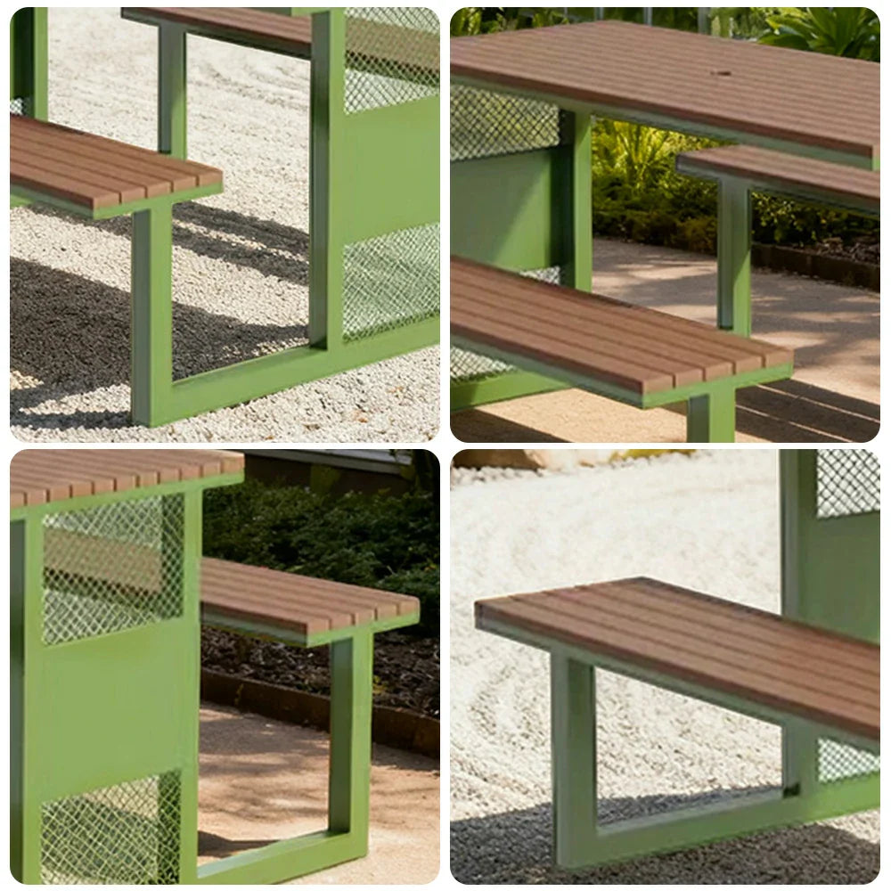 SOLARA Outdoor Set Chair & Table 120/160/200cm High-Temp Coated Steel Frame Strong Load-Bearing Waterproof Plastic-Wood Smooth Finish - Green