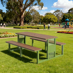 SOLARA Outdoor Set Chair & Table 120/160/200cm High-Temp Coated Steel Frame Strong Load-Bearing Waterproof Plastic-Wood Smooth Finish - Green