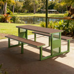 SOLARA Outdoor Set Chair & Table 120/160/200cm High-Temp Coated Steel Frame Strong Load-Bearing Waterproof Plastic-Wood Smooth Finish - Green