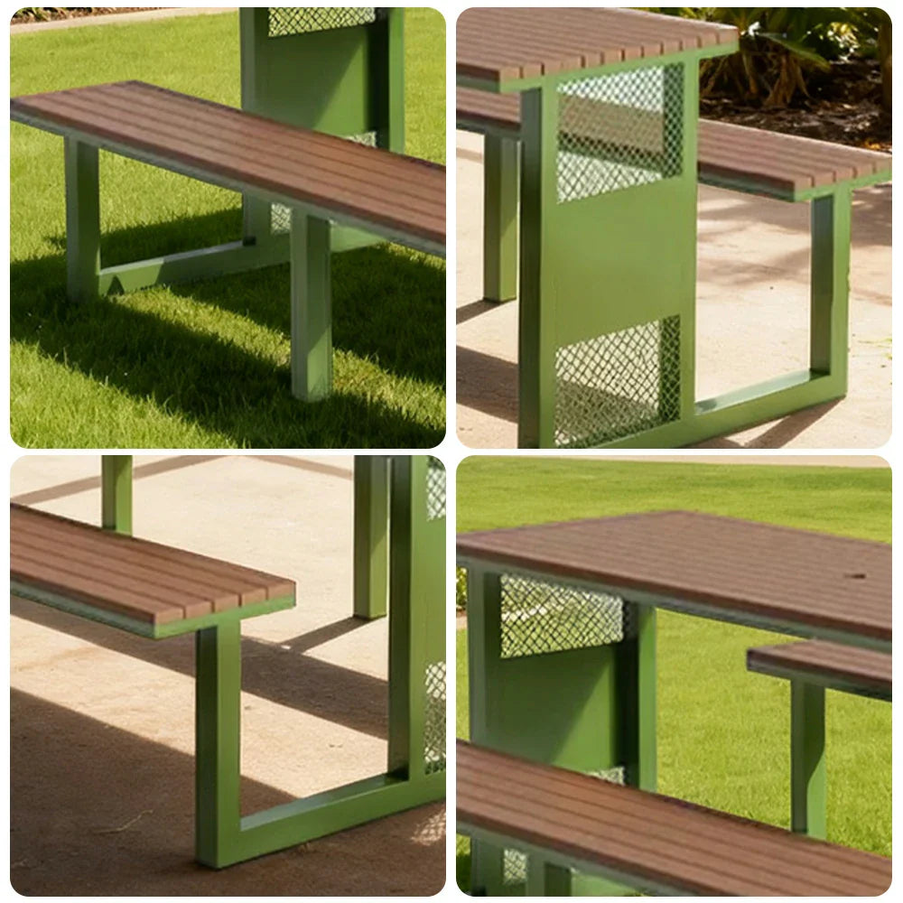 SOLARA Outdoor Set Chair & Table 120/160/200cm High-Temp Coated Steel Frame Strong Load-Bearing Waterproof Plastic-Wood Smooth Finish - Green