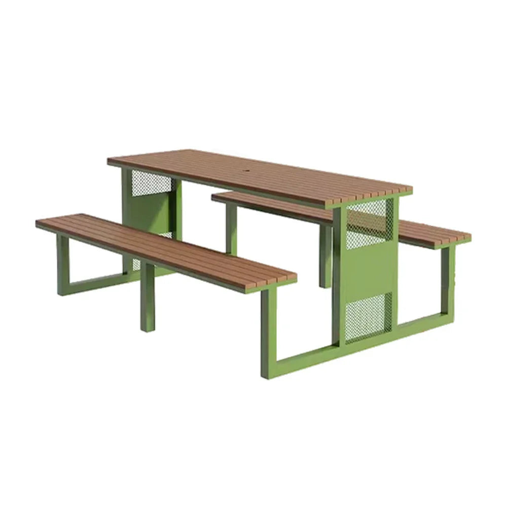 SOLARA Outdoor Set Chair & Table 120/160/200cm High-Temp Coated Steel Frame Strong Load-Bearing Waterproof Plastic-Wood Smooth Finish - Green